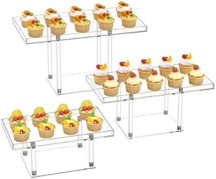 Gonice 3 Pack Acrylic Dessert Display Riser Set, Desktop Display Stand for Cake, Clear Cupcake Trays for Birthday Party, Weddind and Holidays and festivals