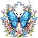 QENSPE Blue Bird Diamond Art Hanging Kits for Adults, 5D Special Shape Diamond Paingting Ornaments Kits with Chain, DIY Flowers Crystal Window Pendants for Home Garden Wall Decor Double Sided 8X8 inch