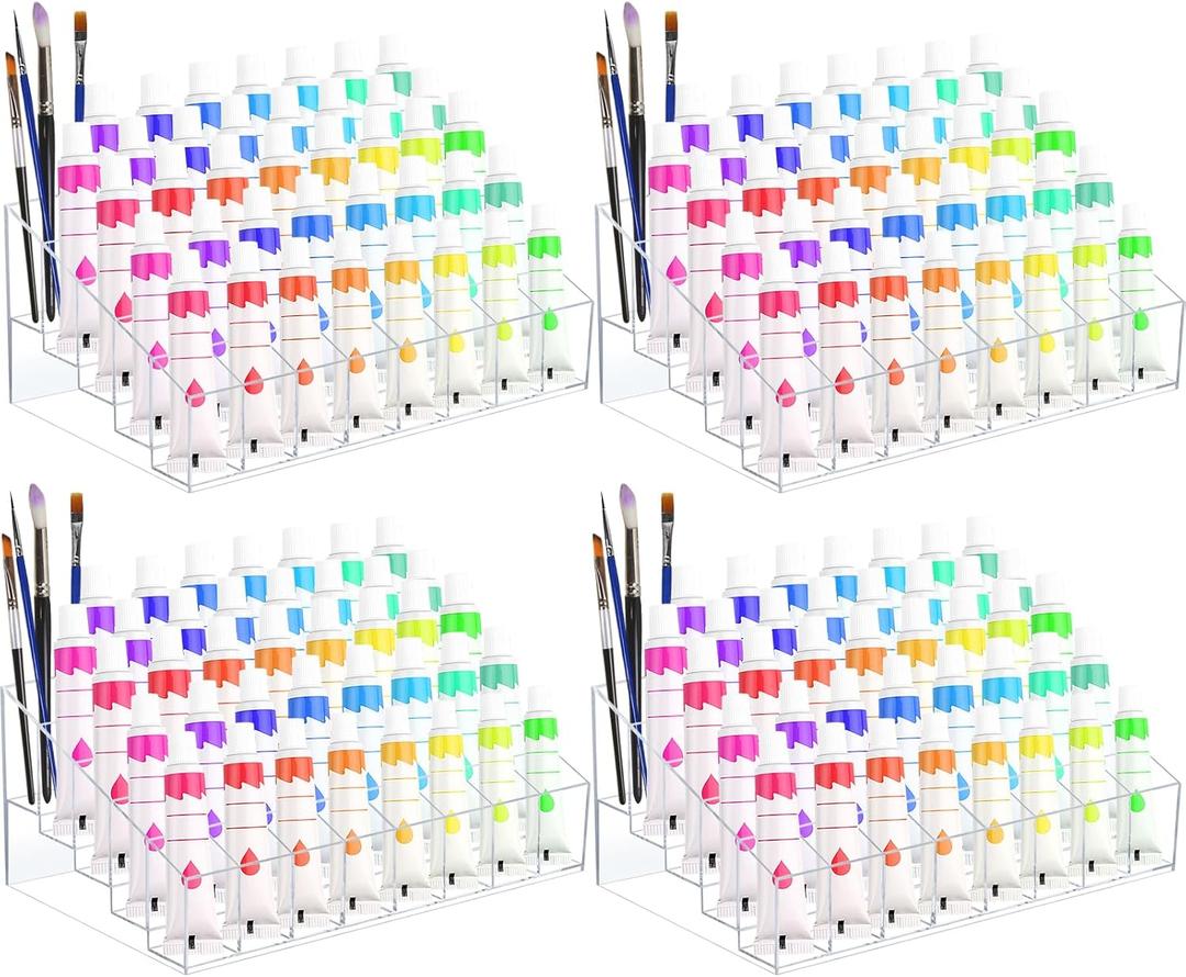 4 Pack Acrylic Paint Tube Organizer 160 Slots,5 Layers Watercolor Paint Tube Holder Organizer with,Clear Paint Organizer,Acrylic Paint Holder for Oil Paints,Watercolor Paints,Spray Paints
