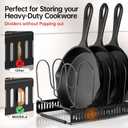 MUDEELA Expandable Pots and Pans Organizer Rack under Cabinet, Pots Lid Organizer Rack for Kitchen Cabinet Organizers and Storage with 12 Adjustable Dividers Cutting Board Holder & Anti-Scratch Strips
