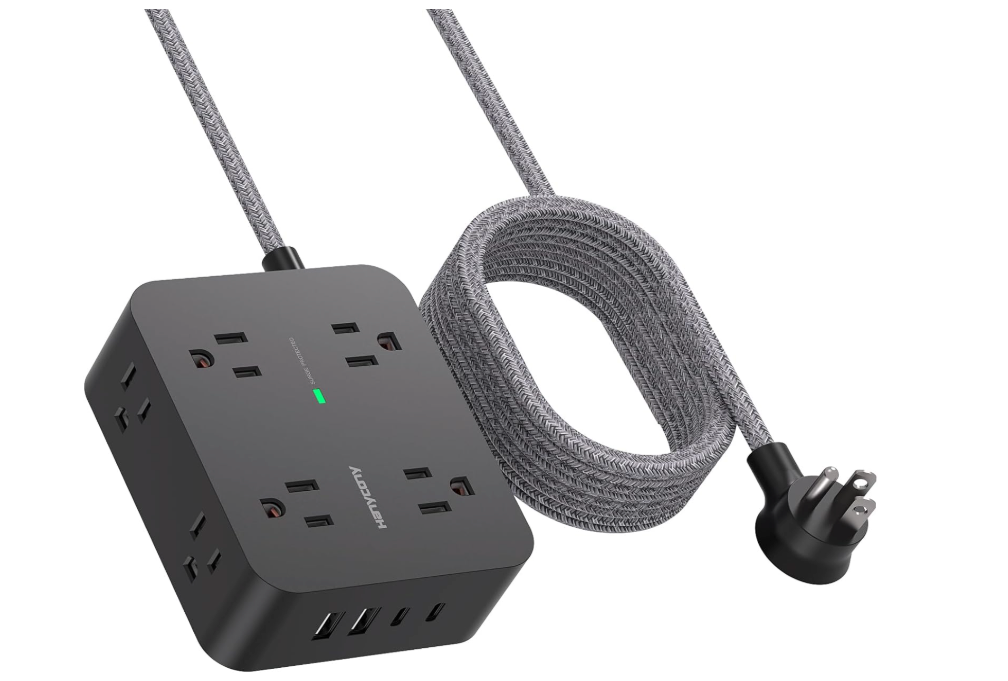 Extension Cord 6 Ft, HANYCONY Surge Protector Power Strip Long Cord 8 Outlets 4 USB Ports(2 USB C), Wall Mount, 1080J Surge Protection, Desk Charging Station for for Home Office Dorm Room Essentials