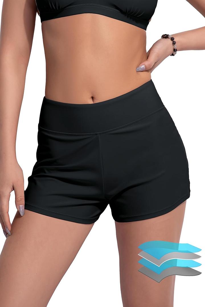 Beautikini Period Swimwear Menstrual Leakproof Swim Shorts Quick Dry 3" High Waist Bathing Suit Bottoms for Teen Girls Women (Small, Black)