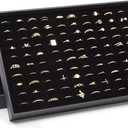 Juvale Ring Display Tray - Velvet Protection & Jewelry Display - Removable Pad & Earring Storage - Stackable Jewelry Trays & Glasses Holder for Nightstand - Pack of 2, 13.8 x 9.5 x 1.3 in, Black