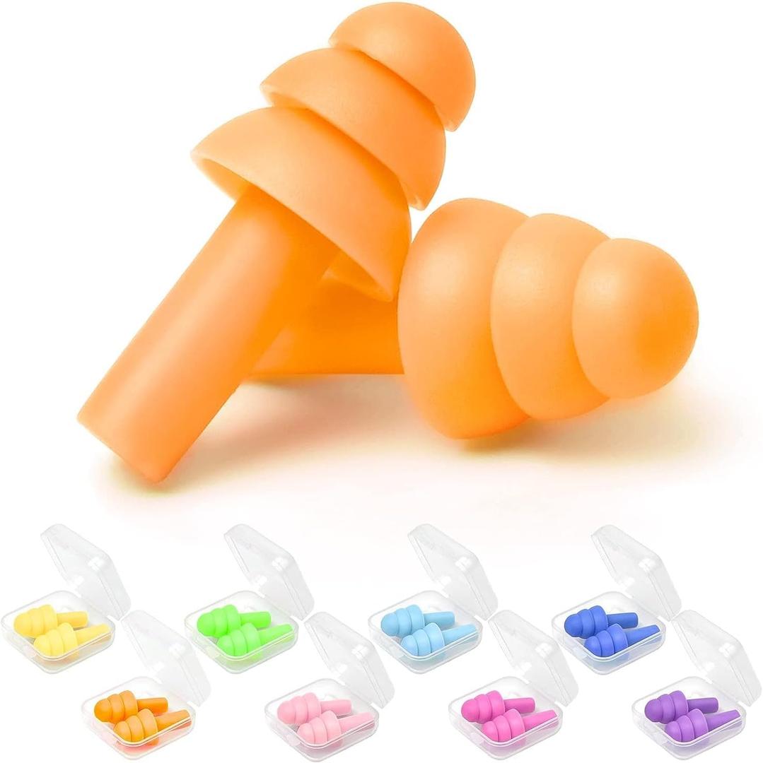 Earplugs for Sleeping Noise Cancelling, Reusable Ear Plugs Super Soft, Silicone Ear Plug, for Sleeping 8 Pairs, Swimming, Snoring, Concerts, Work, Noisy Places (8 Colors)