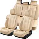 KEYOOG 5-Seater Car Seat Covers Full Set, Fit for Front and Rear Seats of Cars, Waterproof and Breathable Nappa Leather, Compatible with Airbags, Car Seat Protector Covers for Most Cars - Color: Off-white