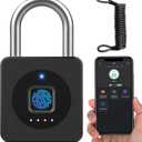 eLinkSmart Fingerprint Gym Locker Lock, Keyless Biometric Padlock, Weatherproof Electronic Digital Smart Combo Pad Lock for Outdoor Fence Gate Storage Fridge Helmet Ski Pool Shed (Black, with Cable)