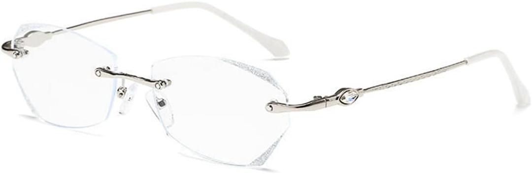 TERAISE Frameless Reading Glasses For Women With Blue Light Blocking,Fashion Diamond Cutting Rimless Eyeglasses (Sliver)