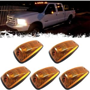 PSEQT 5Pcs Cab Roof Marker Lights LED Top Clearance Marker Light Compatible for 1988-2002 C/K 1500 2500 3500 5500 6000 6500 7000 7500 12V Signal Running Lights w/Amber Cover & T10 LED