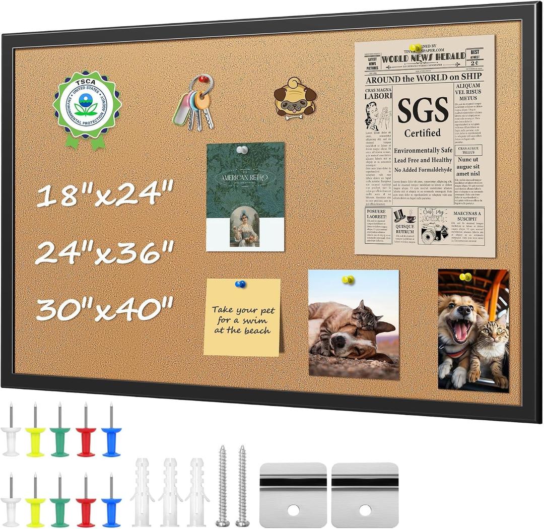 ORIENTOOLS Cork Boards for Walls, 24" x 36" Cork Board for Office, Bulletin Board with Frame, Hanging Pin Board, Wooden Frame Vision Board Cork Notice Board, Corkboard for Office, Home, School