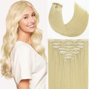 Loxxy Blonde Seamless Clip in Hair Extensions Real Remy Human Hair 20Inch With Invisible PU Skin Weft Invisible Light Bleach Blonde Thick Hair Extensions Clip ins 7Pcs 110G #60