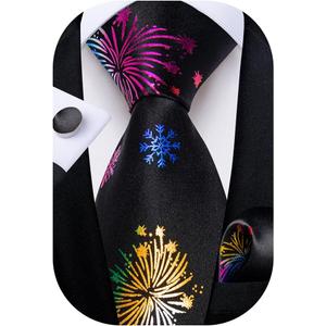 DiBanGu Christmas Ties for Men Festival Mens Holiday Tie and Pocket Square Set Santa Xmas Party Vacation Necktie (Black Novelty Firework)