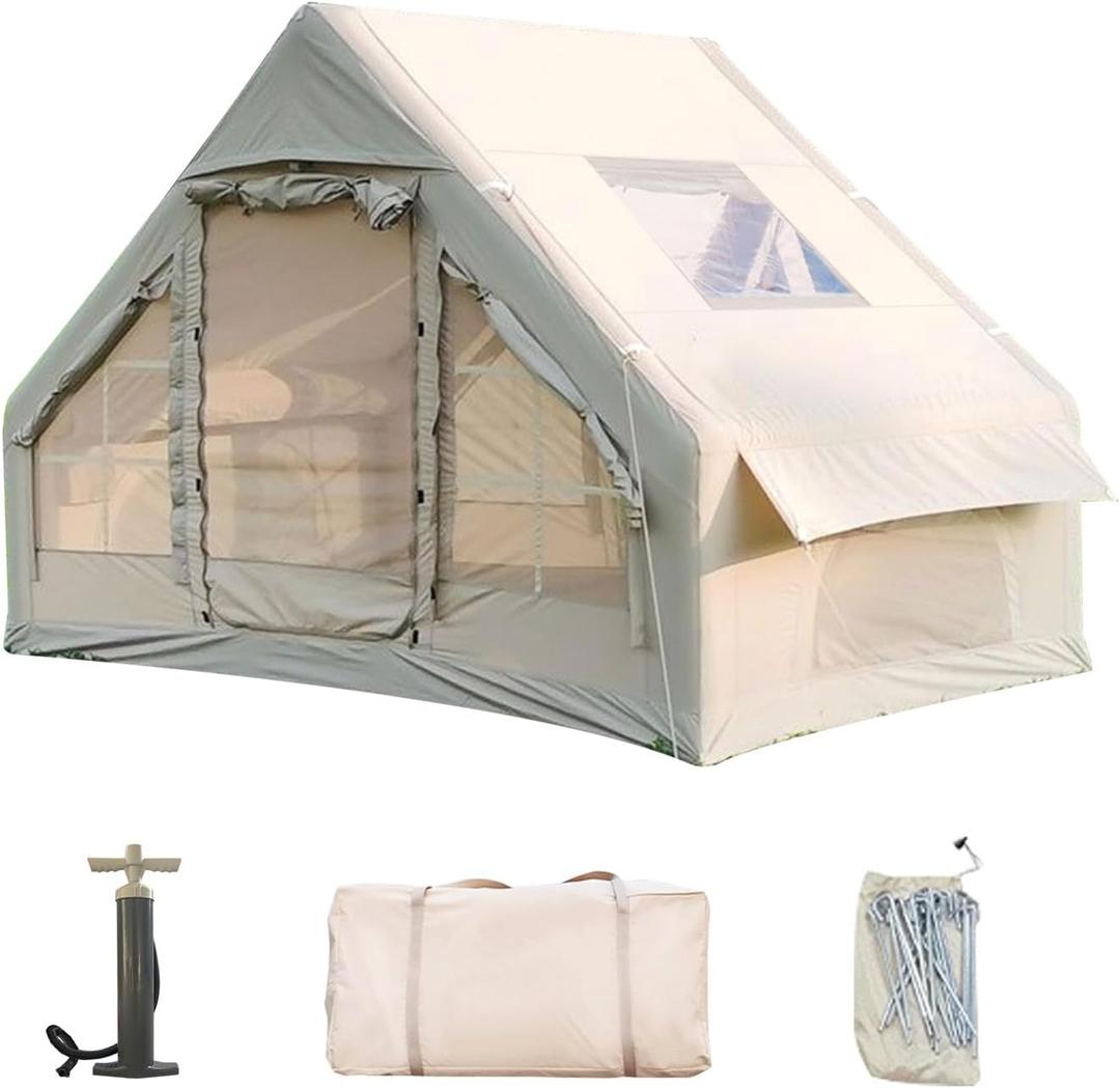 Inflatable Camping Tent with Pump,4-6 Person Waterproof Blow Up Air Tent for Camping Hiking,Easy to Set Up 4-Season Inflatable House Tent with Oversized Canopy.