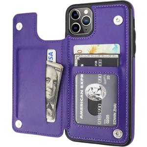 for iPhone 11 Pro Max Wallet Case with Card Holder,OT ONETOP PU Leather Kickstand Card Slots Case,Double Magnetic Clasp and Durable Shockproof Cover for iPhone 11 Pro Max 6.5 Inch (Purple)