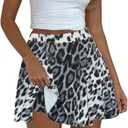 Women's Mini Skater Skorts Skirts - High Waisted Summer Y2K Pleated Flowy Athletic Flare Skirt with Shorts Underneath (Leopard Grey), M