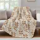 Autumn Plant Throw Blanket for Couch Vintage Fallen Leaves Linen Texture Soft and Warm Flannel 3D Striped Fluffy Fuzzy Fleece Blanket Lightweight Throw for Bed, Sofa 50"x60" (Light Beige Tan)