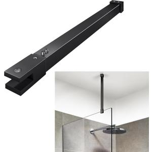 Shower Door Rod, 18 1/5"(462mm)-31 7/10"(805mm) Length Stainless Steel Ceiling-to-Glass Support Bar, for 5/16"(8mm) to 3/8"(10mm) Thick Frameless Glass Door, Matte Black Bracket