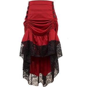 Charmian Women's Steampunk Victorian Gothic High Waist Lace Trim Ruffled High Low Cyberpunk Skirt Burgundy Medium