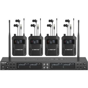 Phenyx Pro Quad-Channel Wireless in Ear Monitor System, Mono IEM System w/ 4 Bodypacks, 4x25 UHF Frequencies, Rack Mount, 164 ft Range, Wireless in Ear Monitor for Bands/Studio (PTM-33-4B)
