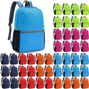 48 Pcs 17" Backpacks Bulk for School Kids Flat Pouch Bookbags, Bright Color