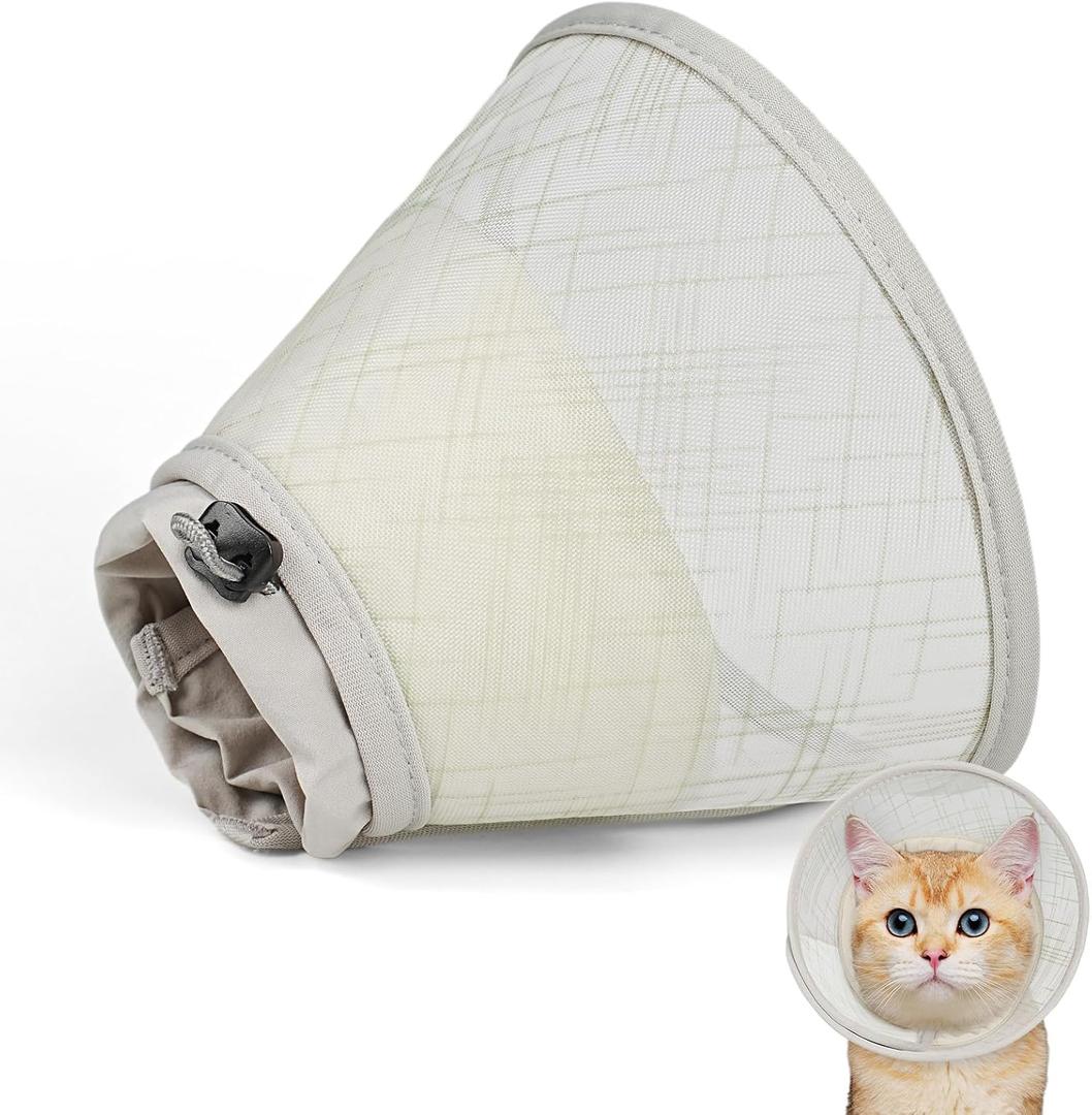 Supet Soft Cat Cone Collar to Stop Licking, Breathable Mesh Cone with Waterproof Liner Recovery Collar, for Kitten, Comfortable Elizabethan Alternative for Spay Neuter Grooming (L)