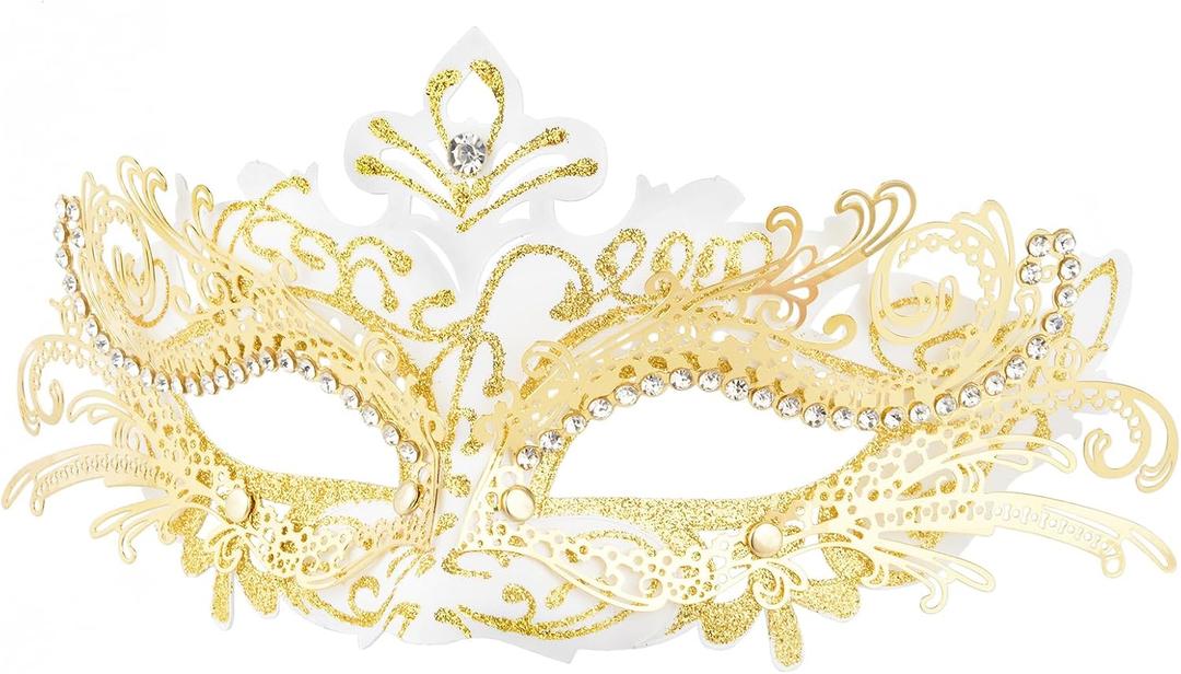 Hoshin Masquerade Mask, Mardi Gras Deecorations Venetian Masks for Womens (White With Gold Line)