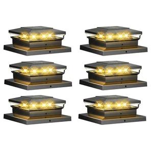 Solar Post Cap Lights 6 Pack, Fence Post Solar Lights, Warm White/Cool White Lighting, Black Waterproof Outdoor Post Lights for Garden Patio Porch, 4x4, 5x5 or 6x6 Vinyl/Wooden Posts
