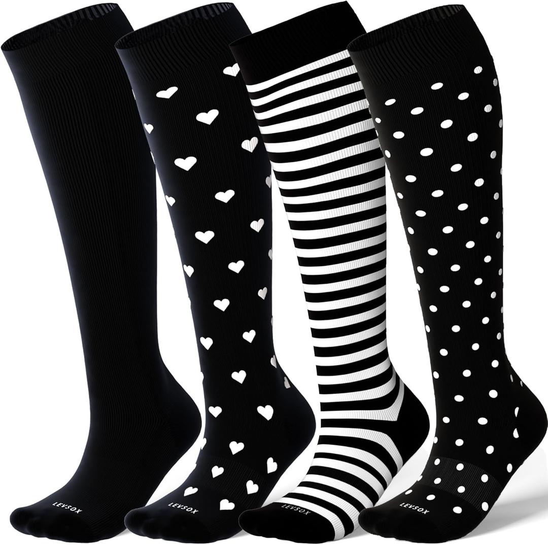 LEVSOX Viscose Made from Bamboo Compression Socks for Pregnant Women 20-30 mmHg Knee High Cute Mens Supports Socks for Travel (Medium, 4 Pair-mix4)