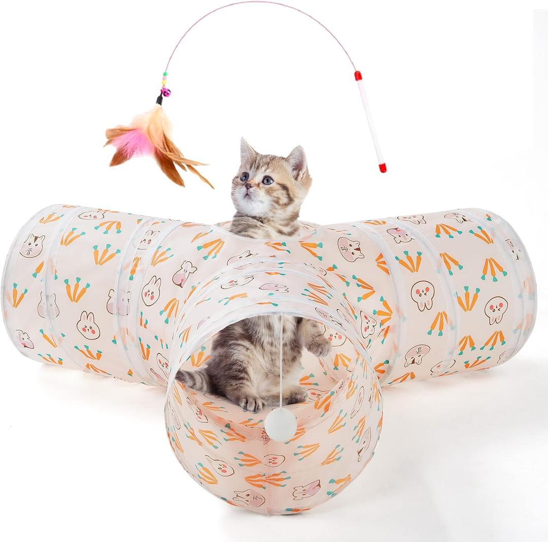 Tempcore Pet Cat Tunnel Tube Cat Toys 3 Way Collapsible, Cat Tunnels for Indoor CatsKitty Tunnel Bored Pet Toys Peek Hole Toy Ball, Puppy, Kitty, Kitten, Rabbit