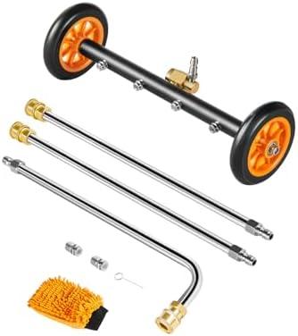 VEVOR 16" Pressure Washer Undercarriage Cleaner, Stainless Steel Surface Cleaner for Pressure Washer, 4000 Max PSI, Angle Adjustment Gear, 4 Spray Nozzles, 2 Extended Wands for Driveway, Patio, Deck