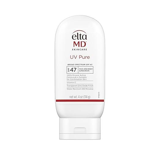 EltaMD UV Pure Face and Body Sunscreen, SPF 47 Mineral Sunscreen for Kids and Adults, Water Resistant Up to 80 Minutes, Oil Free Zinc Oxide Formula, 4.0 oz