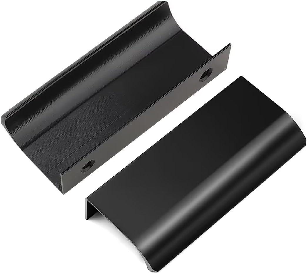 30 Pack Black Finger Edge Pull Handles, 2 1/2 Inch Hole Center Tab Handle, Concealed Dresser Drawer Pulls, Aluminum Alloy Kitchen Hardware