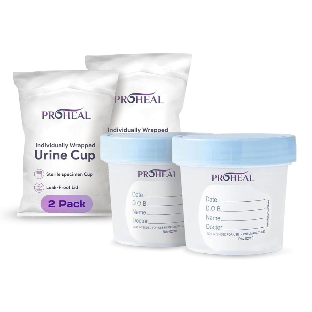 Sterile Urine Specimen Cups with Lids (2PK)- 4 oz. Sample Urine Cups for Specimen Collection - Individually Wrapped Urine Cups for Testing - Stool, Semen Analysis, and Pee Cup