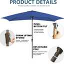 6.5x10FT Rectangular Patio Umbrella with Push Button Tilt & Crank Lift for Garden,UV Protection Outdoor Umbrella for Deck,Pool and Yard,Blue