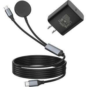 2 in 1 Charger Compatible with Samsung Watch Charger,35W PD Fast Charging for Galaxy Watch 8/7/6/6 Classic/5/5 Pro/4/4 Classic/3/Acitve 2/Active 1, For Galaxy S25/S24/S23/S22/S21/ Z Fold (5FT)