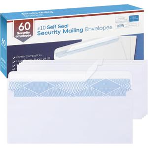 Yeplan 60PCS #10 Envelopes Letter Size Self Seal Business Envelopes No Window Security Mailing Envelopes Size 4-1/8 x 9-1/2 Inch - White 24LB Paper