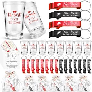 25 Sets Graduation Party Favors the Best Is Yet to Come Acrylic Shot Glasses Bottle Opener Keychain Thank You Card Bulk Grad High School College for Guests Souvenir Gifts (Red)