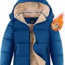 ZITY Boy's Winter Coat Thermal Puffer Jacket Warm Sherpa Fleece Lined Water-Resistant Zip Outerwear Coat with Detachable Hood (10-11 Years, Blue)
