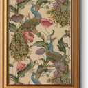 Vintage Golden Framed Canvas Wall Art Peacock, Classic Vine With Poppies Floral Canvas Print Wall Decor, Bird Art Print Wall Hanging 12x16 inch, for Bedroom Bathroom Living Room Decor