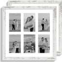 Hongkee 14x14 Picture Frame Set of 2, Distressed White with Glass Collage Frame, Display Photo Six Opening 4x6 With Mat or 14 x 14 Without Mat - Horizontal or Vertical Wall Mounting, 14x14 in matted to 6-4x6