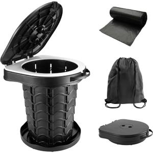imodomio Retractable Portable Toilet Camping Toilet - Adjustable Height Camp Toilet Portable Potty for Camping, Car, Travel, Boat, Beach, Tent and Emergency Use (Black)