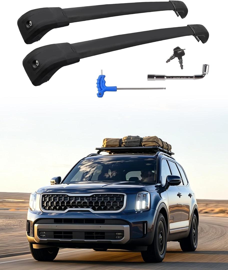 220lbs Upgraded Telluride Roof Rack Cross Bars Compatible with 2019-2025 Telluride LX EX S SX SX-Prestige (Only for Flush Side Rails), Heavy Duty Lockable Aluminum Cargo bars for Rooftop Cargo Carrier