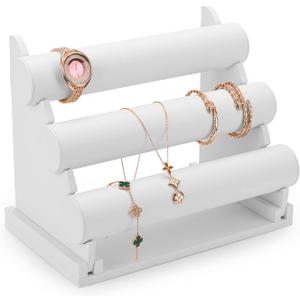 3 Tiers White PU Leather Jewelry Organizer Stand and Display Detachable Bracelet Display Stand Jewelry Tree for Watch Organization