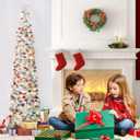 HMASYO 6 FT Pop Up Christmas Tree with 100 LED Lights & Remote, Sliver Christmas Tinsel Tree, Collapsible Artificial Pencil Tree for Home Office Party Decor, USB Powered Timer Lights, Easy Assembly (Colorful Silver)