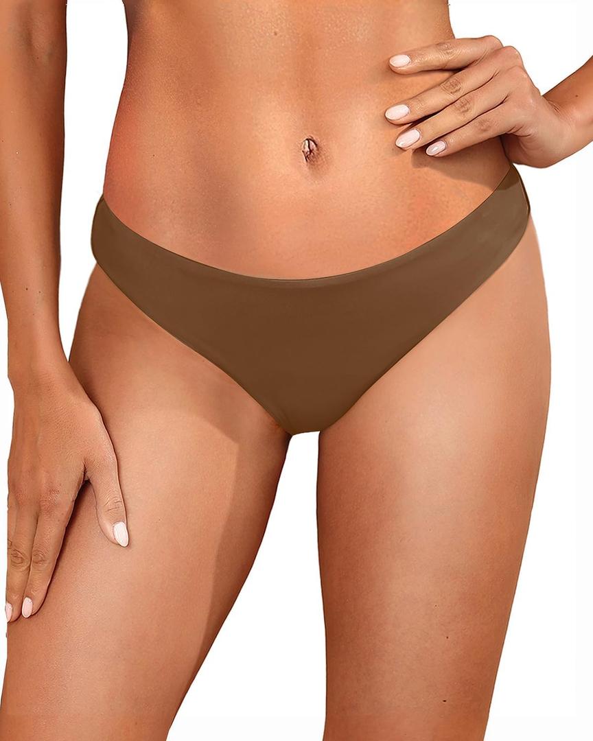 Tempt Me Women Low Rise Bikini Bottoms - Moderate Coverage Bathing Suit Bottoms Low Waisted Swimsuit Bottoms Brief 2025 (Small, Brown)