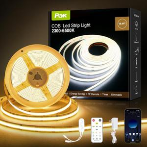 COB LED Strip Lights 16.4ft, Dimmable White CCT Tunable 2300K-6500K, DC 24V High Lumen Cuttable LED Tape Light, 3040 LED 36W CRI 90, APP Remote Control, Music Mode, For Home DIY, Living Room, Bedroom