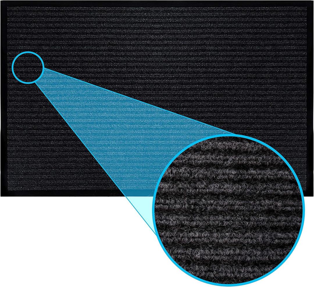 LuxUrux Striped Black Door Mat - Heavy Duty, Indoor/Outdoor, Easy Clean, Waterproof, Low-Profile (24'' x 16'') - Ideal for Entry, Patio, Garage - Durable Solution for High Traffic Entrance Ways