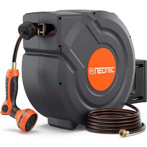 Upgraded Retractable Garden Hose Reel 1/2 inch x 130 ft Wall-Mounted 9 Pattern Nozzle Any Length Lock Automatic Slow Return 180° Swivel UV Resistant Heavy Duty Hose Reels for Outside