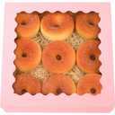 qiqee Auto-pop Up Pink Pie Boxes with Window 10x10x2.5 inch 20Packs Cookie Donut Bakery Box