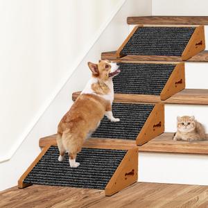 Extra Wide Dog Ramps for Stairs, Wooden Pet Ramp Stairs for Small Medium Dogs, Non-Slip Dog Pet Steps for Any Staircase, Stair Ramp for Injured Dogs with Anti-Slip Strip, 4 Pack