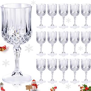 Ciaell 24 PCS Plastic Glasses - 7 Oz Plastic Goblets for Party - Clear Vintage Drinking Glasses - Disposable Water Goblets Set for Wedding, Bar, Beer, Juice, Cocktail, Whiskey